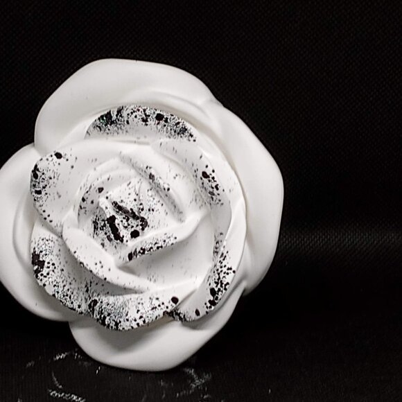 Handmade White Rose Jar container with Black Glitter - Picture 3 of 3